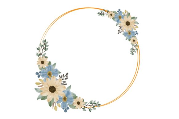 Circle Frame with Blue Floral Border