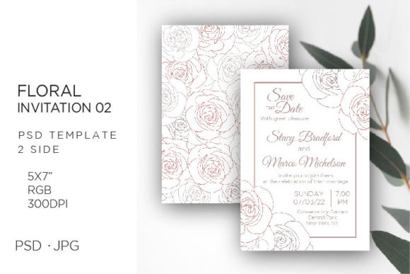 Floral Invitation Card, Photoshop Template
