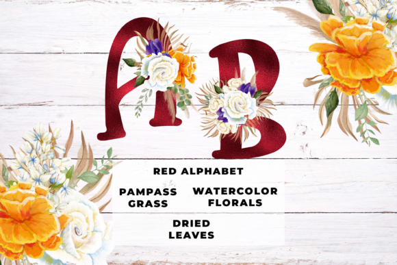 Red Boho Floral Alphabet: A Versatile Design Element for Creative Projects