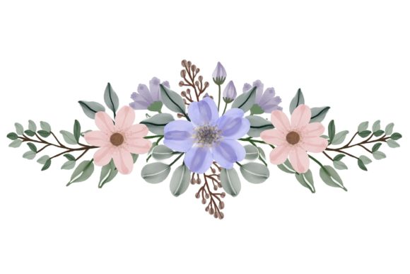 Set of Pink and Purple Watercolor Floral